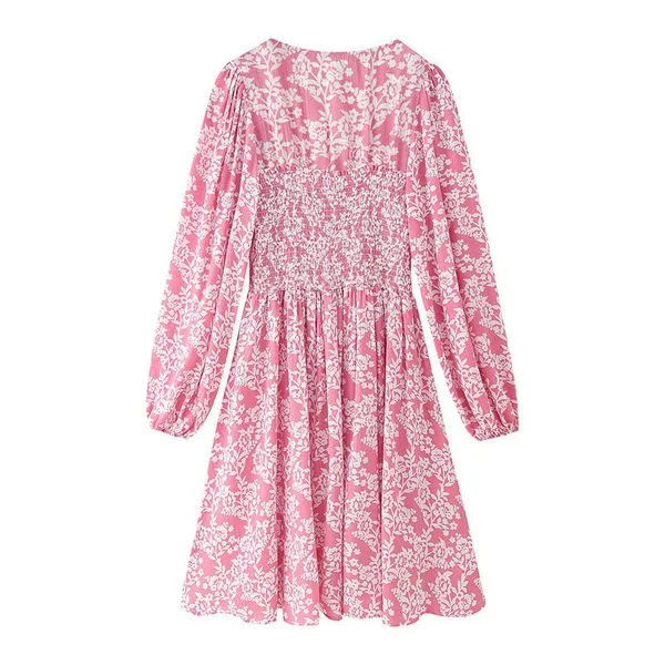 2025 New Spring/summer Women's Printed Long Sleeved Square Neck Floral Dress photo-2