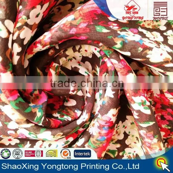 2015 Hot Selling Chiffon Fabric Print Flower Dress for Women