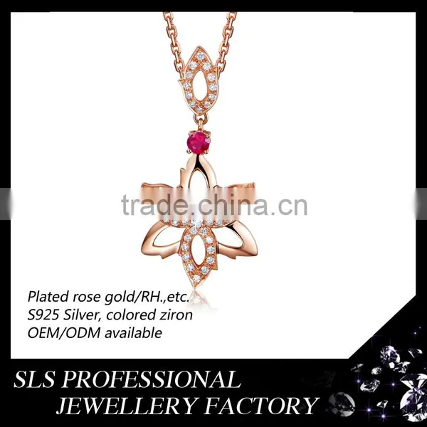 2015 Fashiondubai Latest Design 925 Stering Silver Rose Gold Plated Beautiful Flower Jewelry Set photo-2