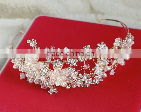 2015 Hot Sale Handmade Rhinestone Golden Flower Hair Band Hair Accessories for Women photo-2