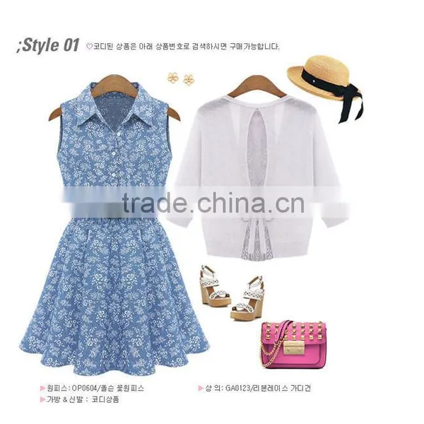 2014 New Design Denim Floral Print Sleeveless Dress , Polo Collar Dress photo-6