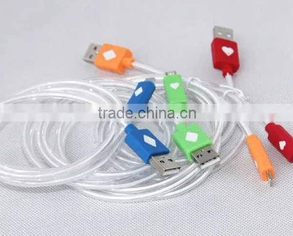 wholesale Visible LED Light Micro USB Charger Data Sync Cable for cellphone