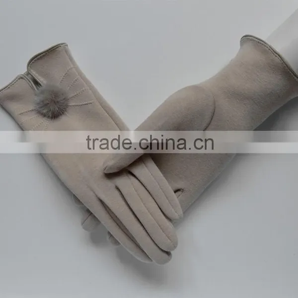 Most Popular Hot Fashion High Quality Ladies Stock Winter Warm Gloves With Rabbit Fur Pompom photo-4