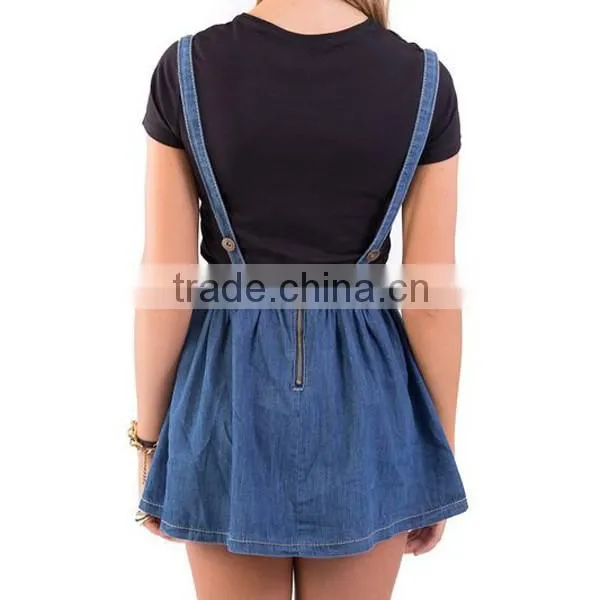 Fashion Ladies Crosshatch Denim Jeans Short Women Skirt With Braces JXQ820 photo-2