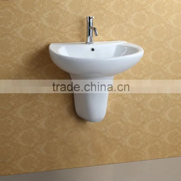 Round White Ceramic Pedestal Sink photo-2