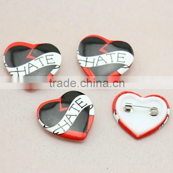 Mini Cute Heart Shape Custom Made Plastic Tin Button Badge