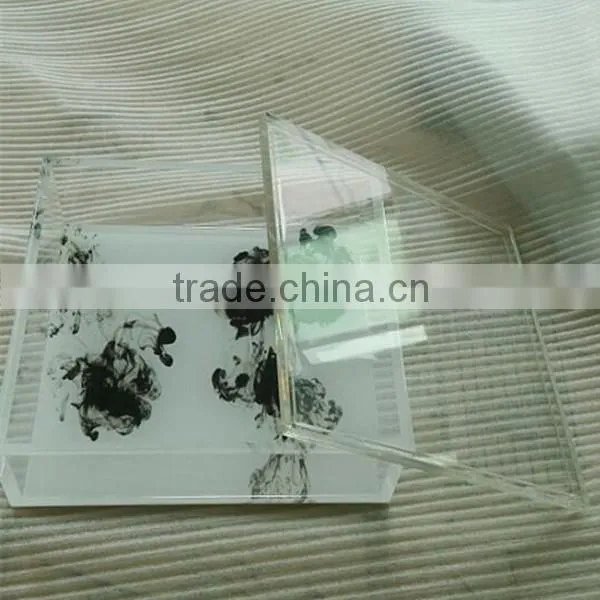 Clear UV Printed Cast Storage Acrylic Tray With Lid