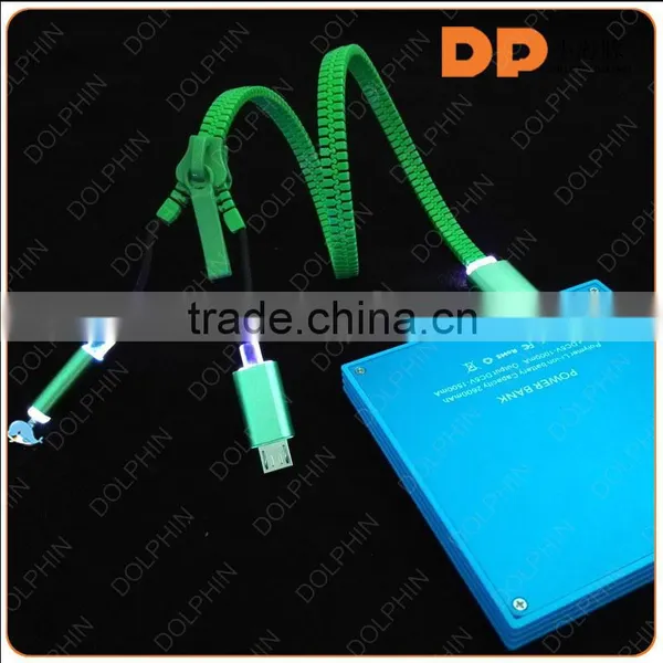 Glowing Micro Zipper Usb Data Cable With Led Light