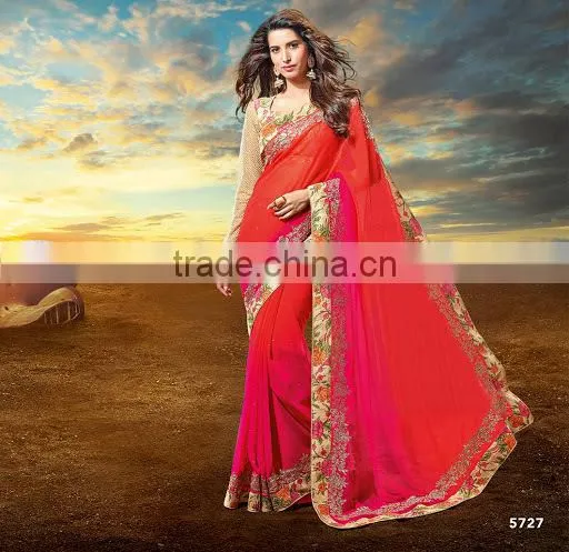 Latest Movie Blue Silk Georgette Saree photo-6