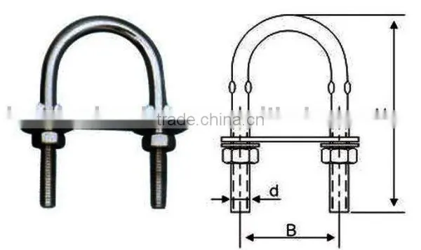 Stainless Steel U Bolt With Flat Washrs and Nuts(Wire Rope Clip)