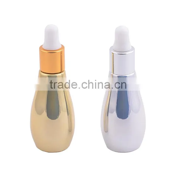 UV Gel Silver Gold Colored Bowling Shaped Glass Dropper Bottle for E-juice, Empty Mini Glass Essential Oil Bottles photo-2