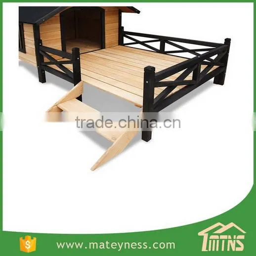 Large Pet Wooden Dog House With Patio Wooden Timber Bed Porch Deck photo-4