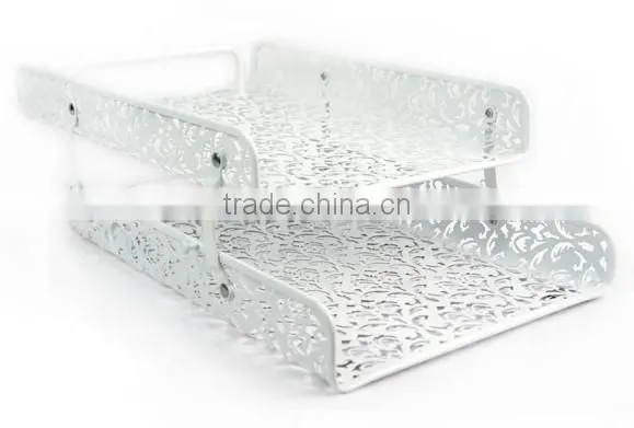 2 Tiers Hollow Punched Metal Magazine Frame Paper File Document Tray photo-2