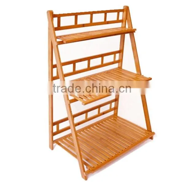 Popular Garden 3-tier Bamboo Plant Stand Flower Shelf for Outdoor Display photo-2