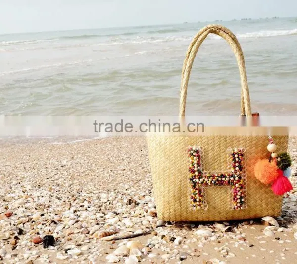 Straw Beach Bag/ Beach Tote Bag/Pompom Beach Bag, Nice Decoration photo-2