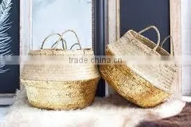 Gold Sequin Belly Basket, Storage Sea Grass Basket photo-3