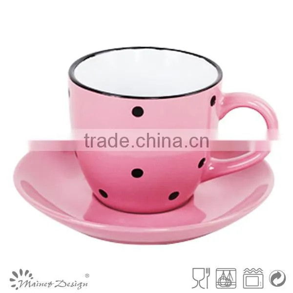Solid Color With Engraved Doted Cup and Saucer Ceramic photo-5