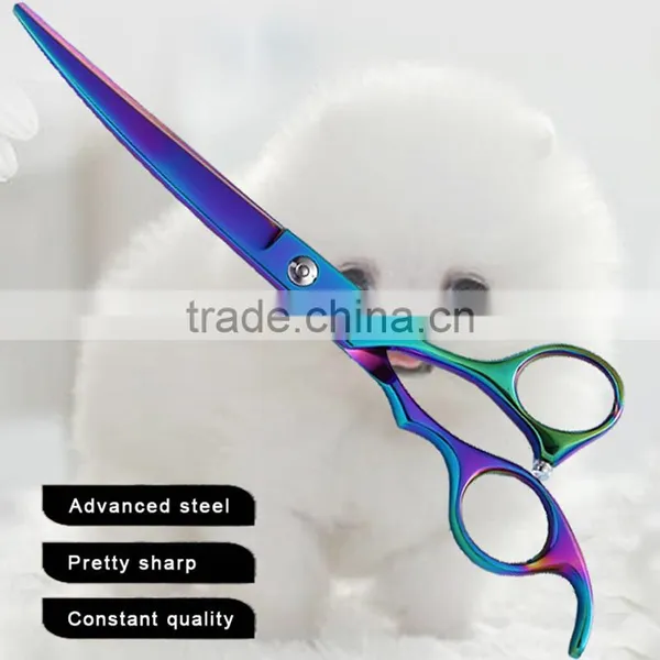 CS-65JQ 6.5inch Rainbow Color Downward Curved Ergonomic Handle Pet Grooming Professional Hair Cutting Scissors photo-5