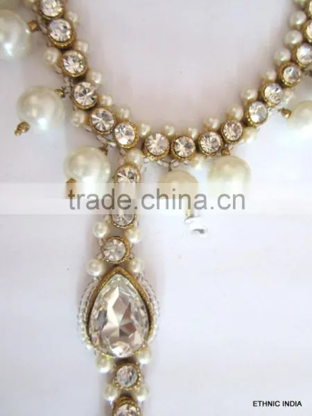 PAYAL Anklets Pair CRYSTAL PEARL GOLD TONE WITH TOE RING , BAREFOOT SANDAL photo-3