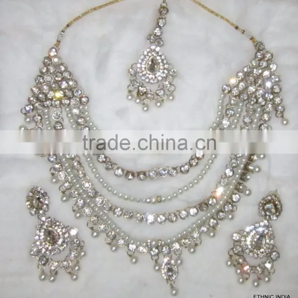 PEARL Gold Plated BRIDAL Necklace EARRING Set photo-2