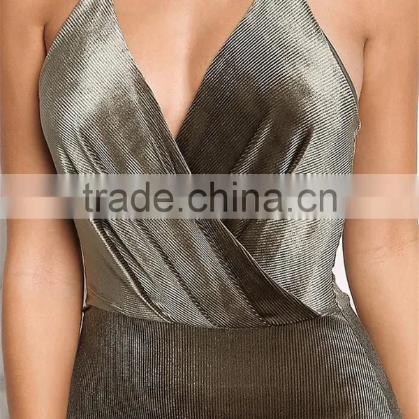 MGOO Fashion Apparel Factory Custom Surplice Velvet Bodysuits Olive Corduroy Women Blouses Backless Lacing Up photo-4