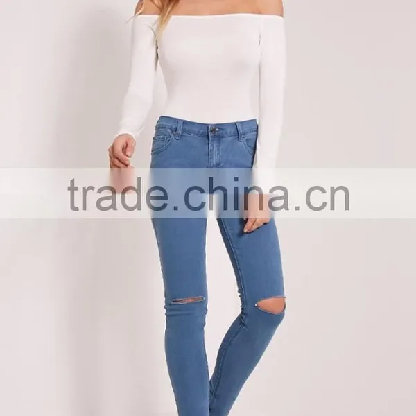 Long Sleeve Jumpsuit With High Leg Cotton Soft Basic White Off Shoulder Sexy Thong Bodysuit photo-4