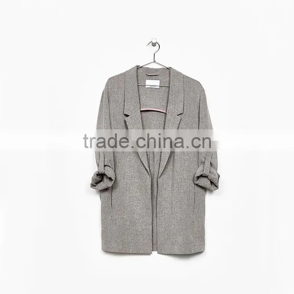 Career Ladies Medium Length Loose Fit Solid Linen Spring Blazers Womens photo-5