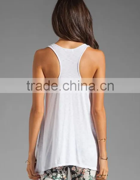 Women's Slub Jersey Swing Racer Back Square Cut Tank Tops in White photo-2