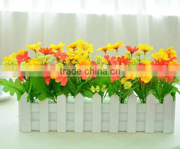 Lovely Decorative Artificial Silk Restaurant Table Daisy Flower With Fence Set photo-3