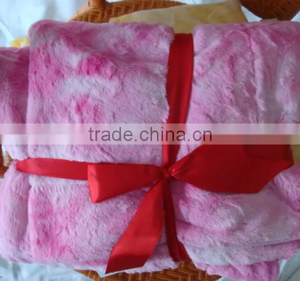 Supermarket Wholesale Bandhnu Pattern Soft PV Fleece Blanket With Silk Ribbon in 180*220cm Size