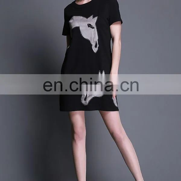 Short Sleeve Patch Embroidery Horse New Ladies Dress photo-6