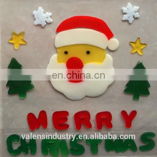 OEM Wholesale Customized Design Magic Removable Santa Claus Christmas Tree Jelly gel gems Art Glass Window Sticker Decoration