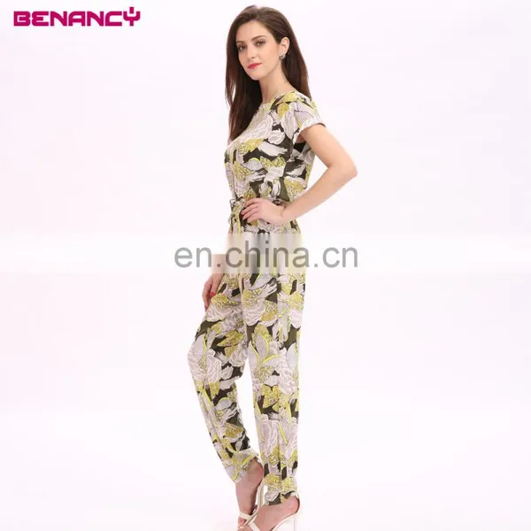 GuangZhou Supplier New High Fashion Boho Styles Leaf Print Viscose Jumpsuit for Elegant Women photo-4
