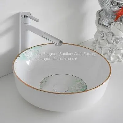Round Shape Countertop Ceramic Bathroom Sanitary Ware Bowl Sinks With Decal photo-5