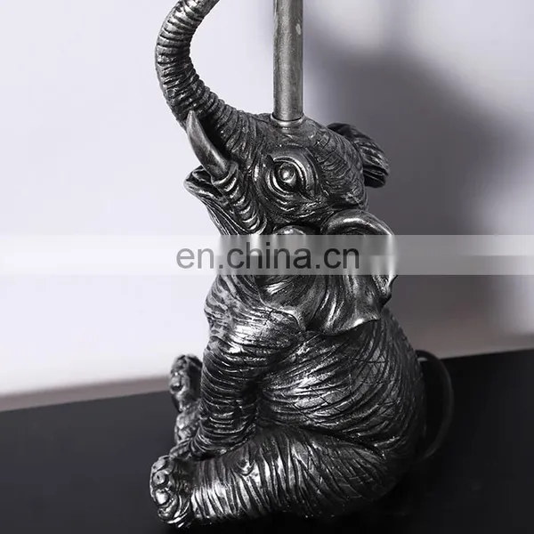 Wholesale Modern Customized Modern Hotel Desk Light Luxury Sliver Elephant Shape Resin Bedroom Bedside Table Lamp photo-3