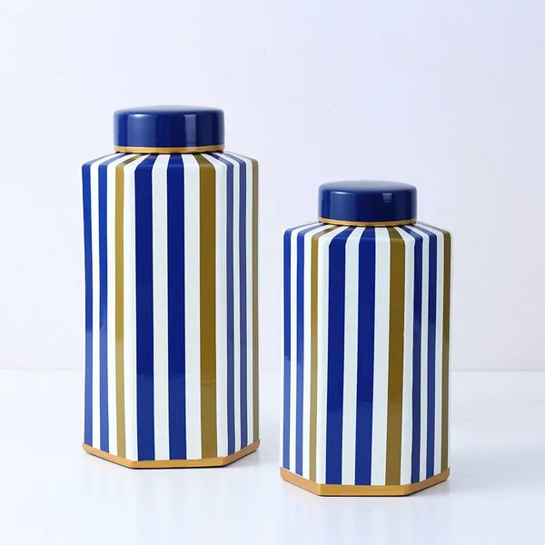 European Simple Style Blue and Brown Mixed-color Column Painting Ceramic Flower Vases For Home Decoration photo-4