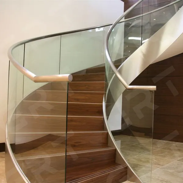 Building Code Tempered Glass Railing Modern Curved Stairs Steel Staircase