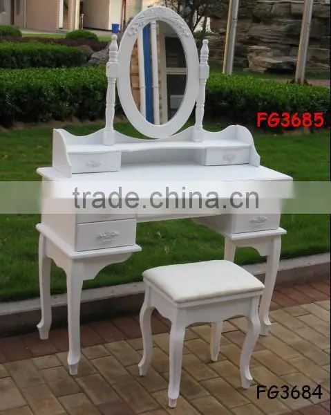 White Color Wooden Dressing Table With Mirror / Wooden Bedroom Furniture photo-3