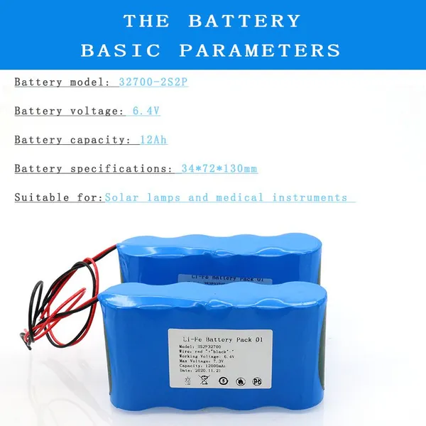 32700 Battery Pack 6.4V 12Ah Lithium Iron Phosphate 2S2P Battery Pack photo-3