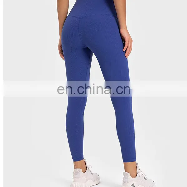 Custom Logo Wholesale Ribbed High Stretch Gym Yoga Fitness Tights Workout Running Training Sports Wear Legging Pants For Women photo-4