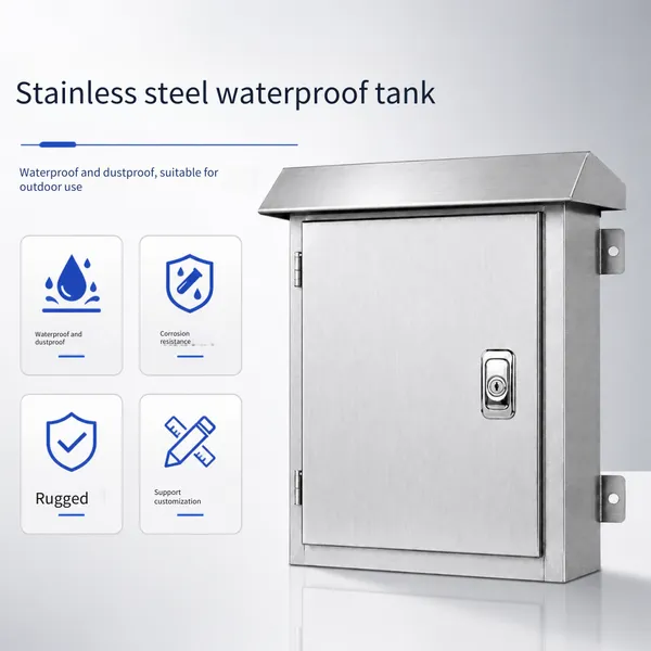 Stainless Steel Waterproof Outdoor Distribution Box With Rain Shelter, Wall-mounted Rainproof Electric Control Box, Customizable With Hole Punching