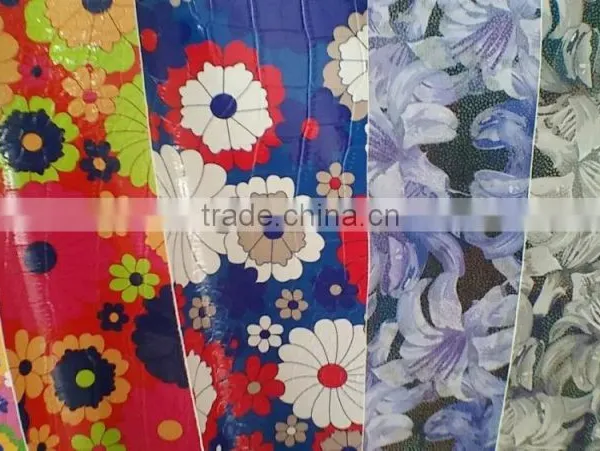 Wholesale Low Price High Quality Pu/pvc Sythetic Leather Printed Emboss Flower Pattern Reflect Leather photo-4