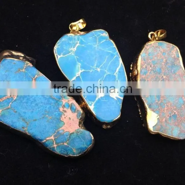Pakistan Natural Imperial Jasper Gold Plated Edged Jasper Slice Pendant photo-3