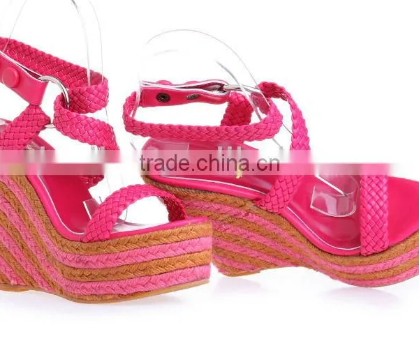 Woven Wedged Peep Toe Hills With Rose Linen Big Size photo-3