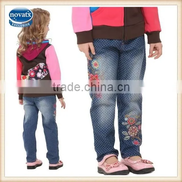 (G3901) Blue 2-6Y Baby Clothing Wholesale China Kid Denim Jean Exquisite Flower Embroidered Pants
