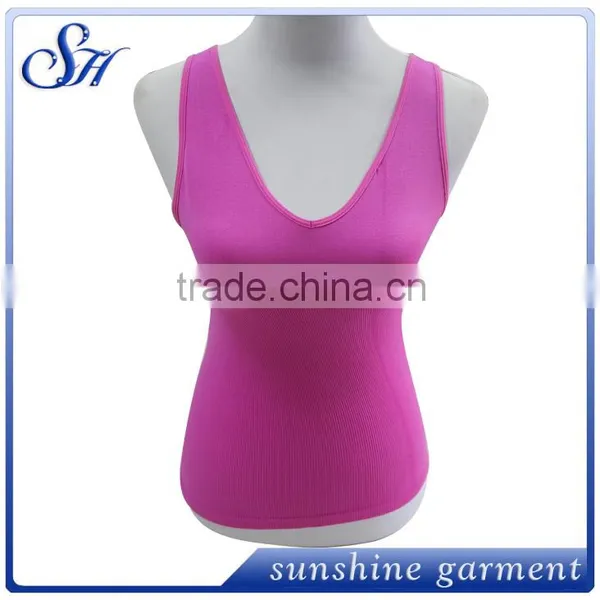 2016 Wholesale China Sexy Pink Blank Seamless Tank Top for Girls