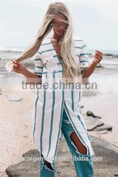 2016 Ladies Stripe Overcoat Women Long Top and Beach Wear photo-2