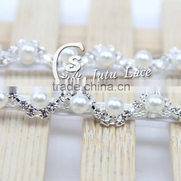 NEW Grosgrain Ribbon Baby Headbands Boutique Crystal Rhinestone +girls Elastic Hair Bands+pearl Hair Accessories for Kids photo-4