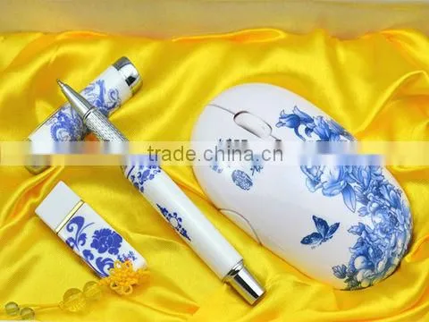Three-piece Ceramic Items Display, Ceramic Usb Key, Ceramic Pen Usb, Mouse, Free Gift Box