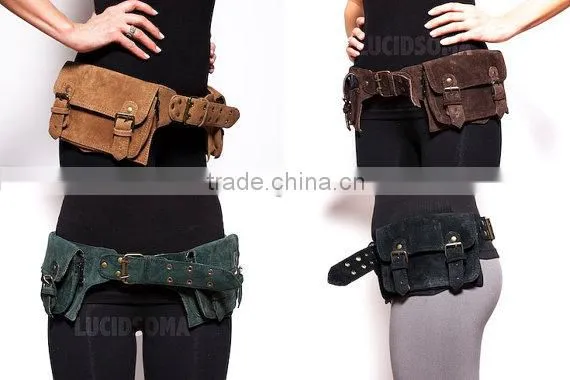 Goa Belt - Hip Handmade Suede Waist Pack Bag Party Festival Style Belt Utility Pouch Playa Psy Trance Rave photo-3